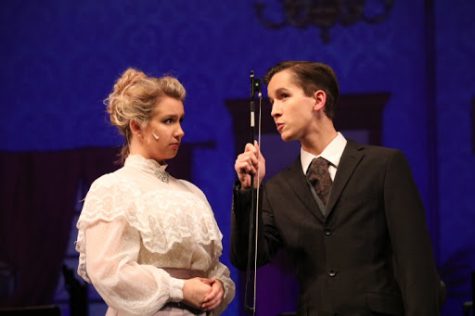 Anwen Wenger and Hyrum Farnsworth play Winifred and George Banks in the Nancy O’Brian Performing Arts Center. 