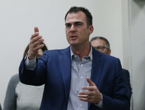  In this Jan. 10, 2018 file photo, Kevin Stitt, candidate for the Republican nomination for Oklahoma Governor, speaks in Guthrie, Okla. Stitt, a Tulsa businessman who has poured more than $1 million of his own money into his campaign, is hammering an anti-tax message on the stump. (AP Photo/Sue Ogrocki)