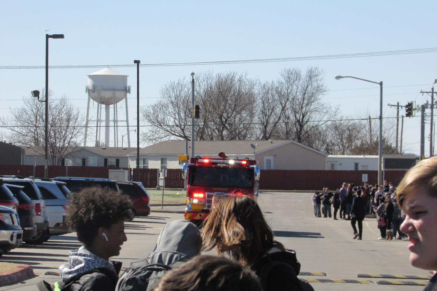 Students talking and waiting for the "all clear" to be given.