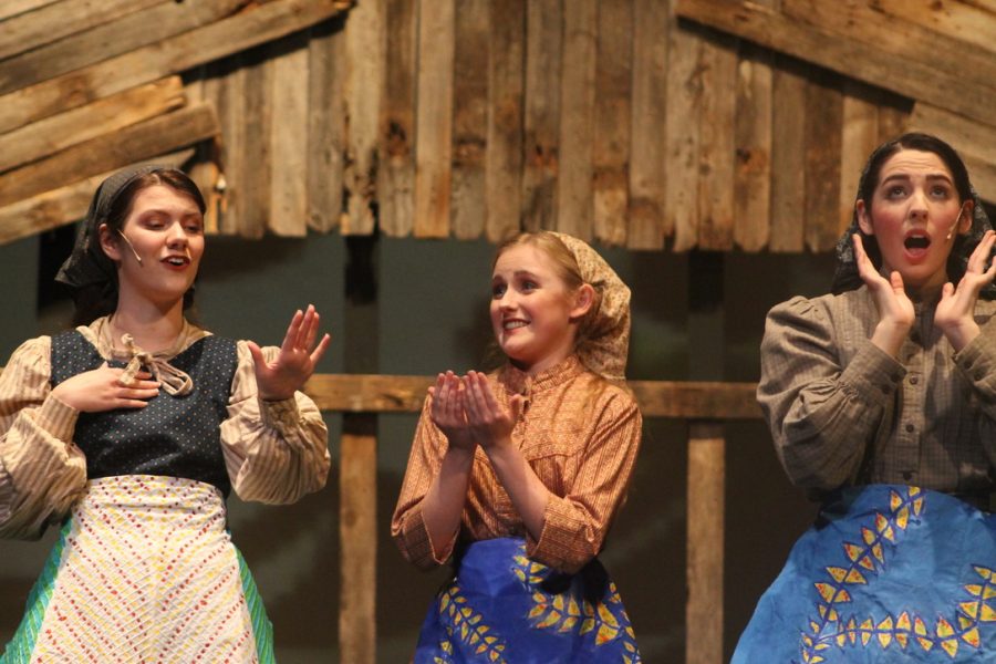 Jaylin Anders, Emily Trinka and Gracie Farley performing Matchmaker from Fiddler on the Roof