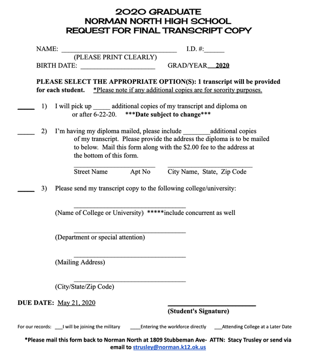 2020 Final Transcript Request Form