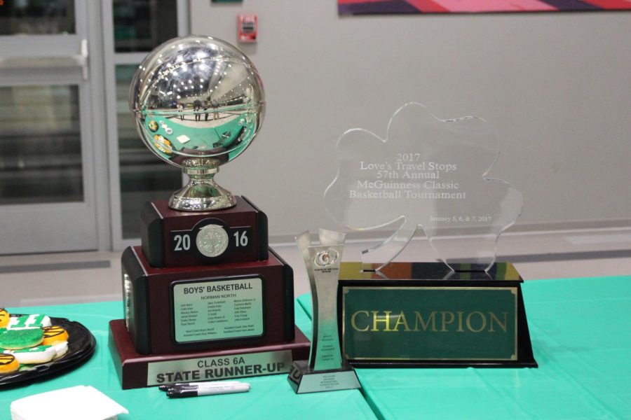 Trophies won from Youngs time at Norman North, including the 2016 Class 6A State Runner-Up.