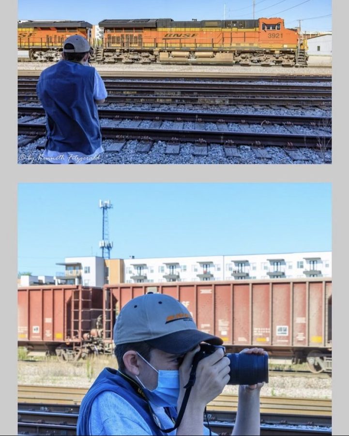 Ethan Whetstone photographing a train